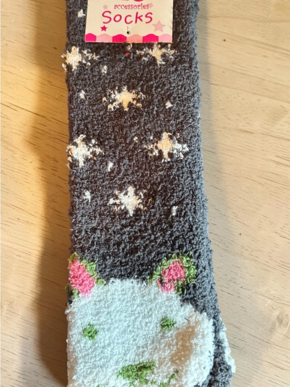 Minky‎ Accessories Fuzzy Socks Gray Snowflake Bear Plush Cozy Crew SO-919 NWT